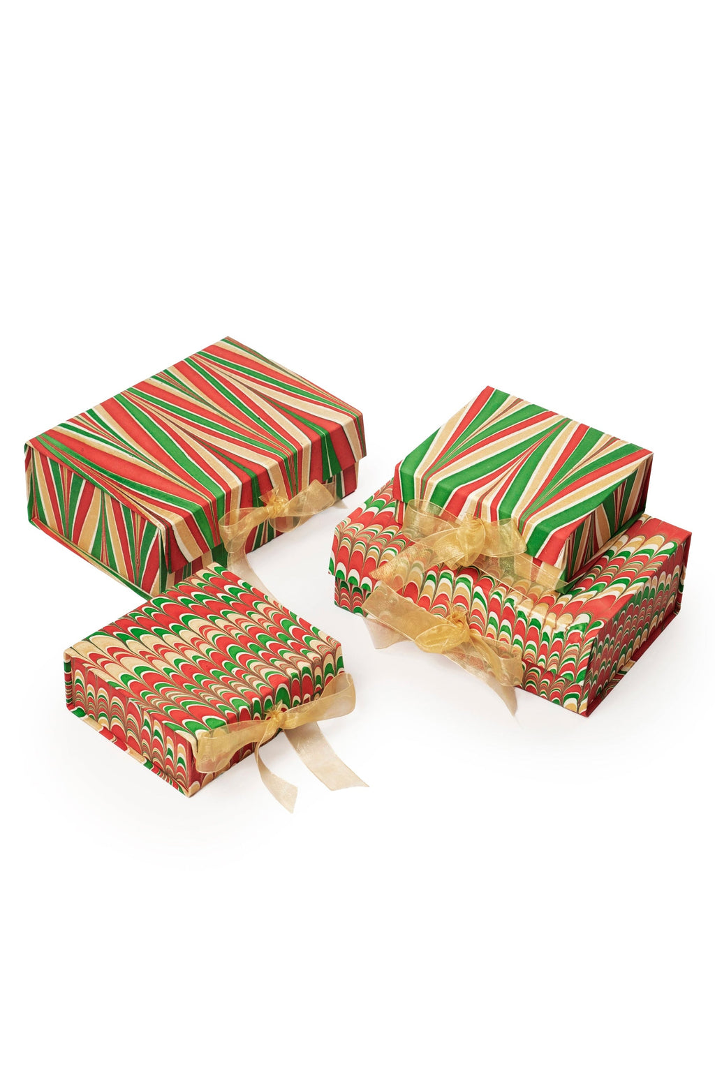 Hand marbled collapsible keepsake box set gilded holiday style with ribbon ties