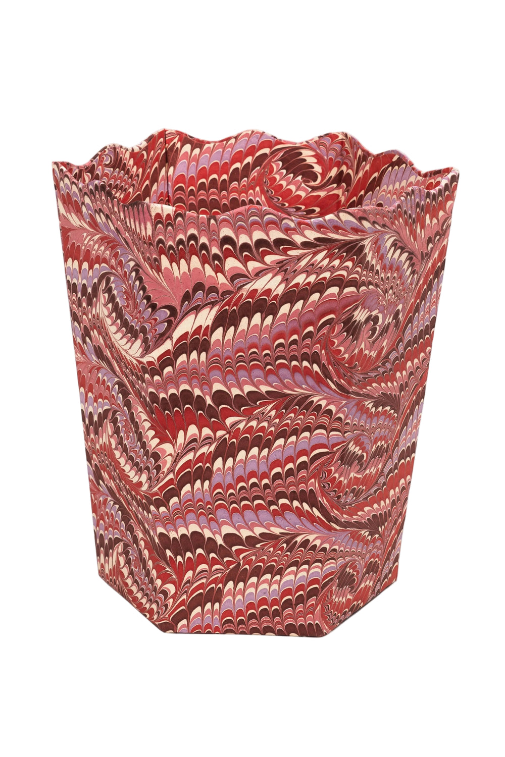 Hand-marbled tall basket with red-brown-purple swirls - Inner Child