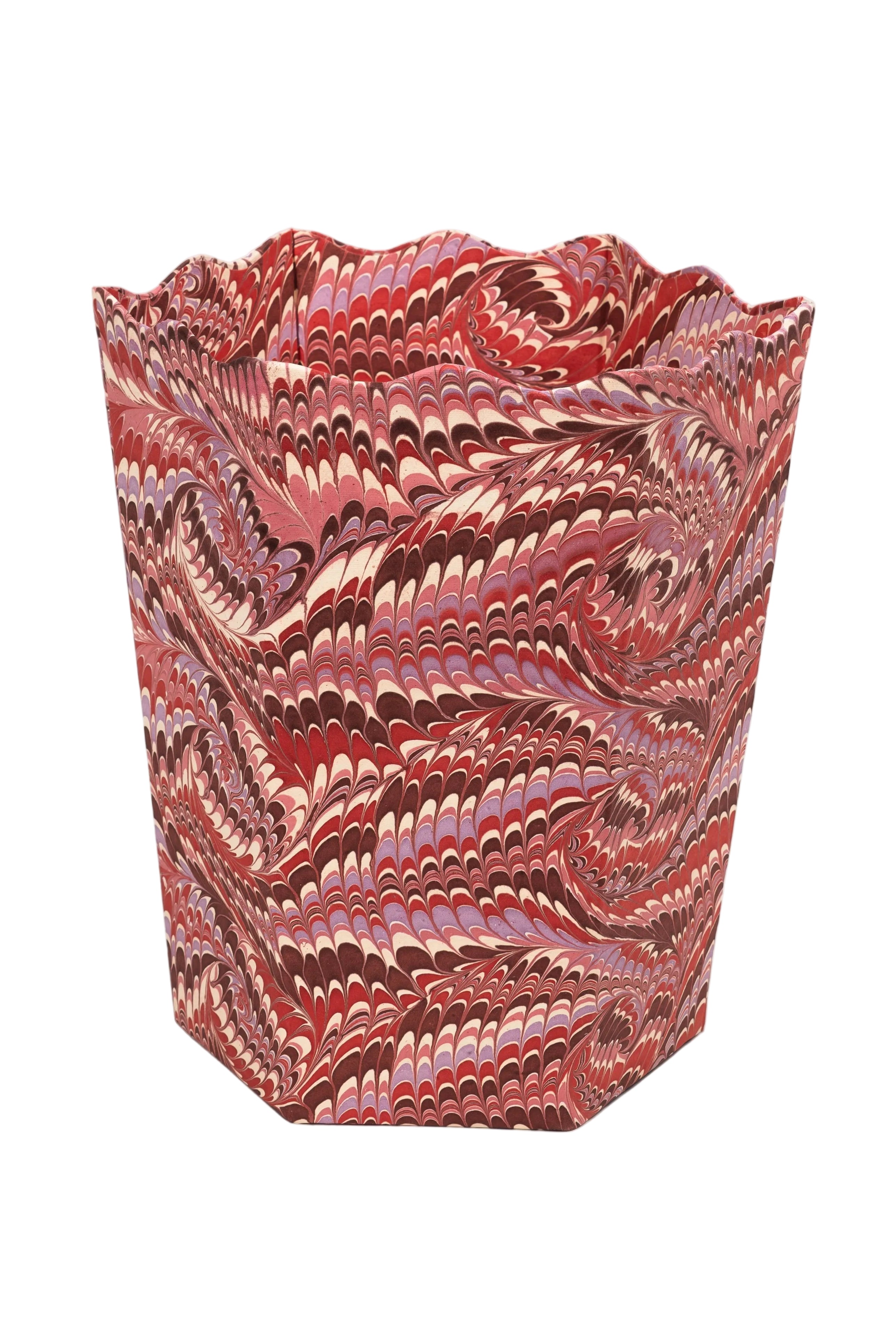 Hand-marbled tall basket with red-brown-purple swirls - Inner Child