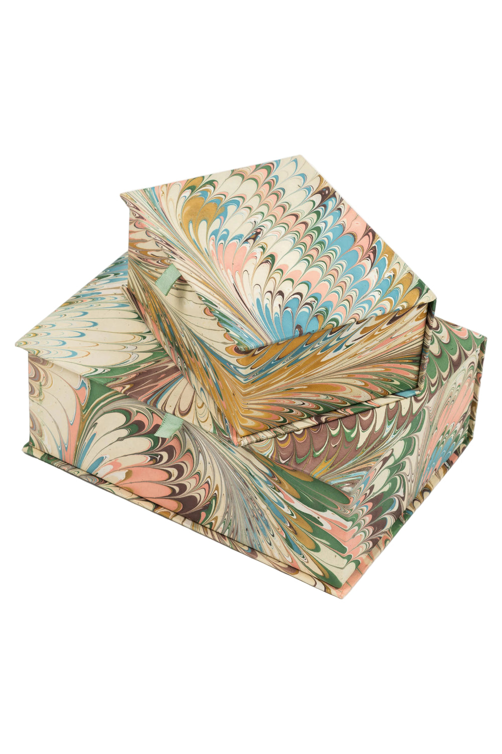 Inner Child hand-marbled keepsake box set in Flatiron feathers style