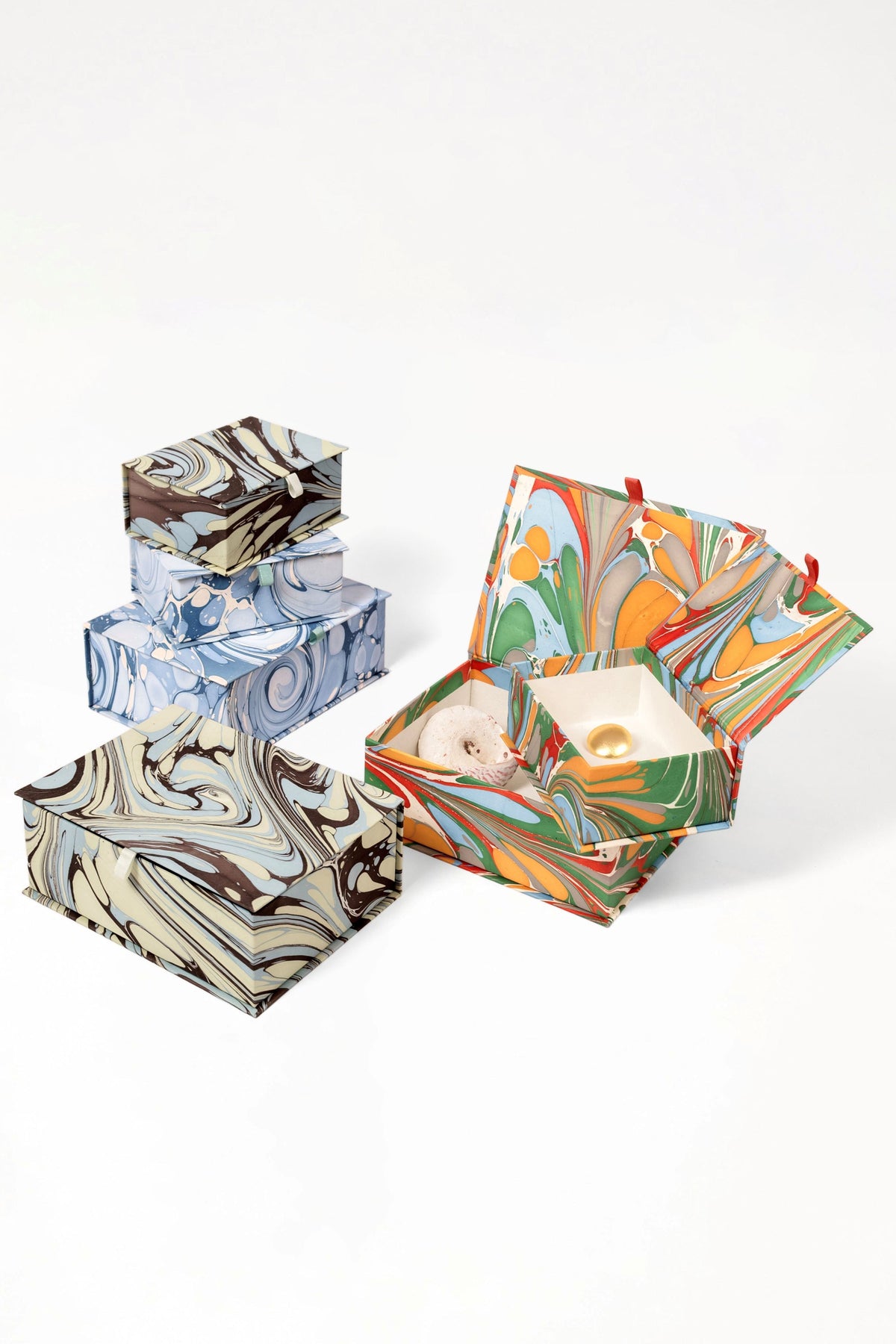 Inner Child hand-marbled keepsake box set in ocean wave pattern