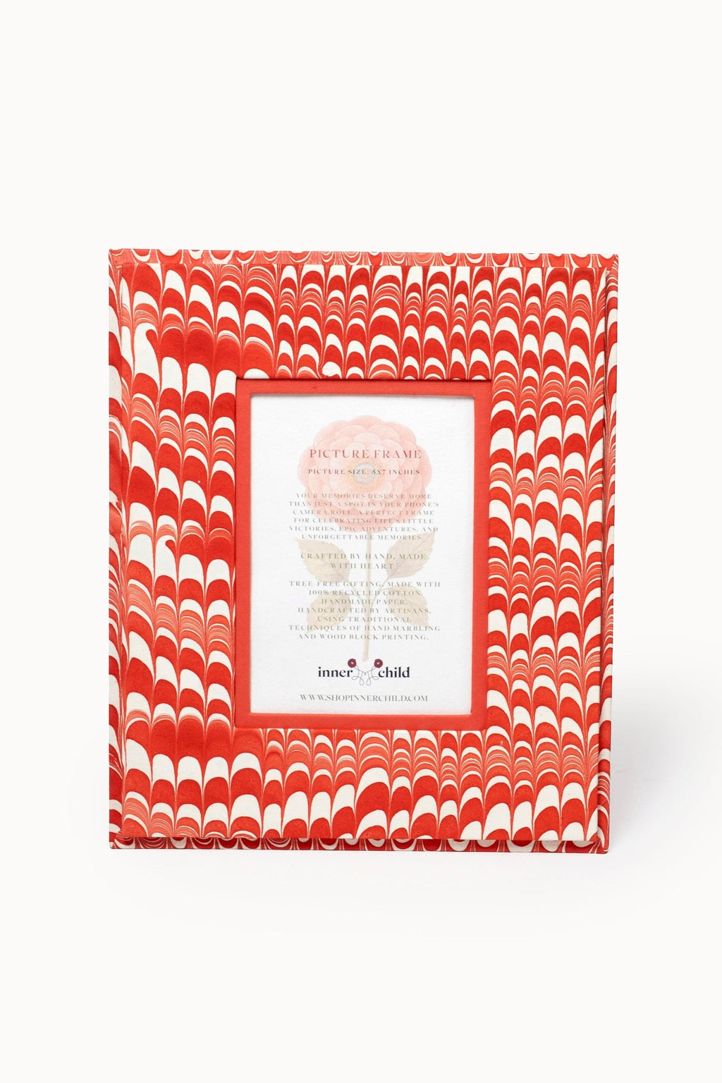 Hand-marbled candy cane swirl 5x7 wall picture frame, flat view