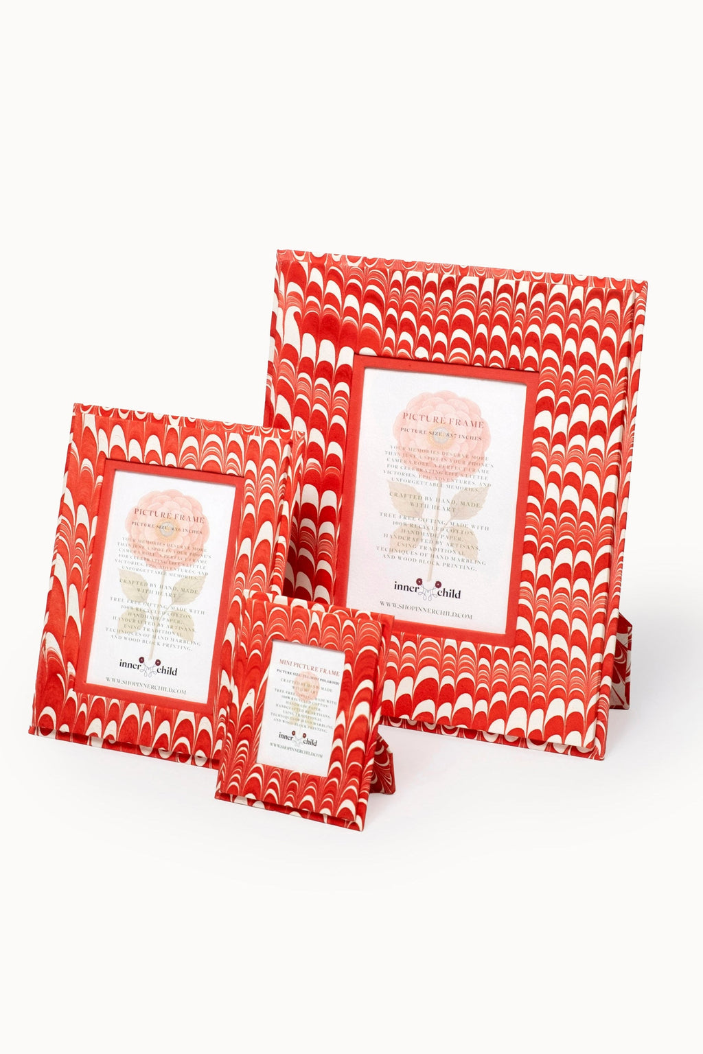 Multiple hand-marbled frames in red-white candy cane swirl, 4x6 from Inner Child