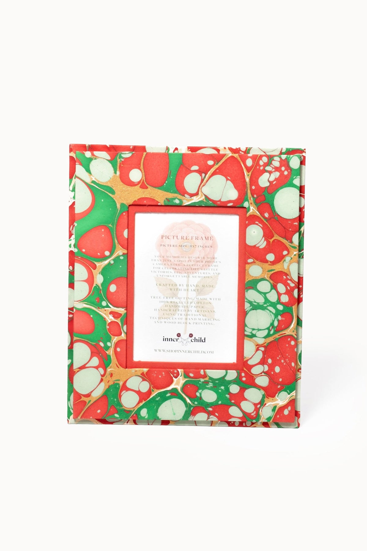 Hand-marbled Christmas gems 5x7 wall picture frame, flat view