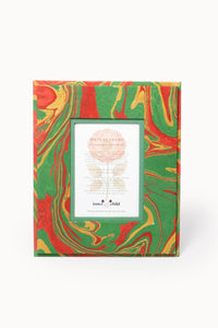 Hand-marbled large wall picture frame with holiday wave style, red, green, and gold patterns, 5x7 inches from Inner Child