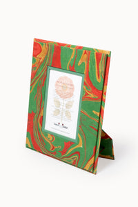 Hand-marbled large wall picture frame with red, green, and gold swirls, 5x7 inches from Inner Child