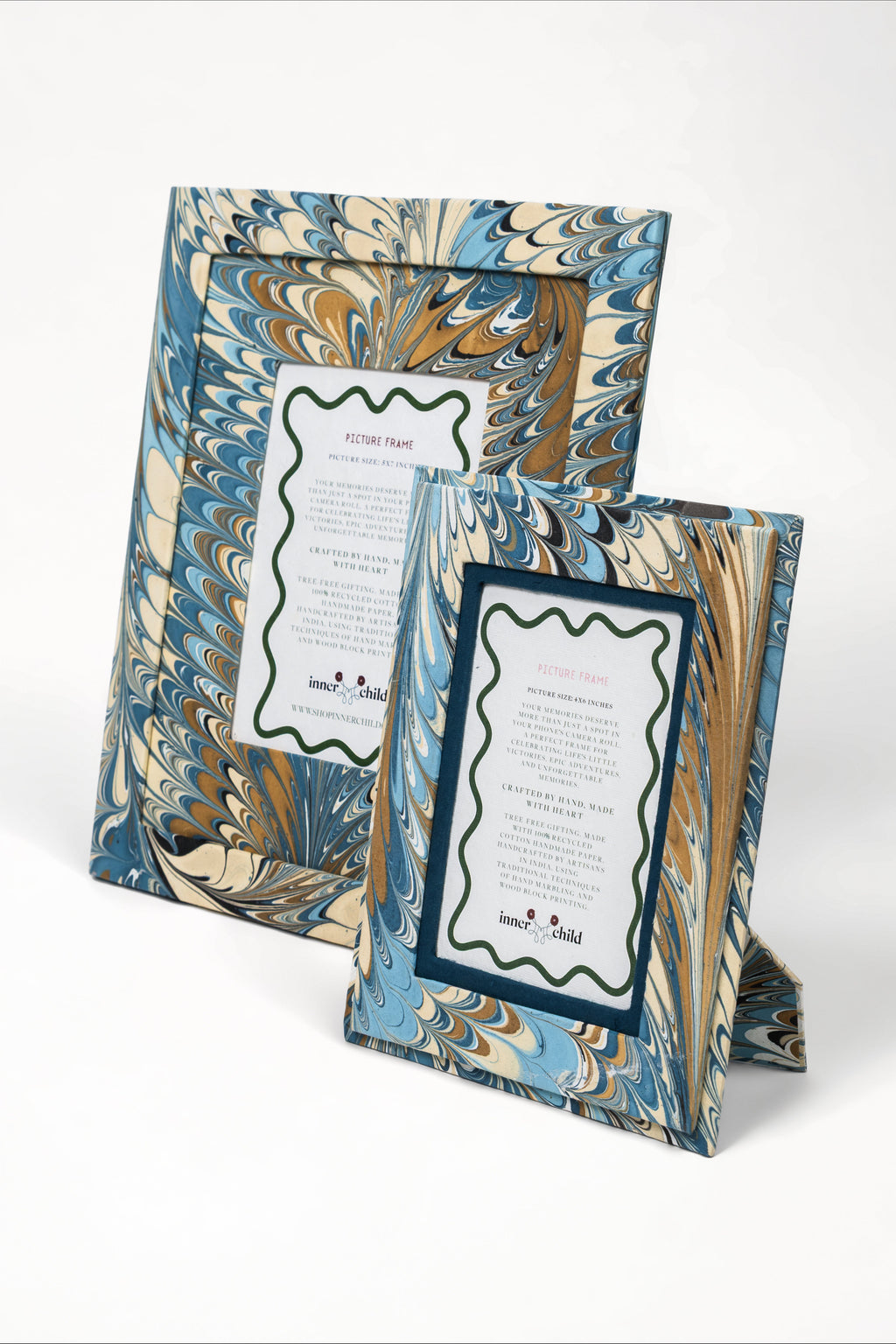 Hand-marbled Nila Feathers pattern 4x6 picture frame from Inner Child