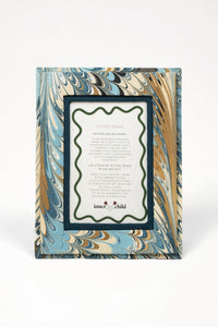 Nila feathers hand-marbled 4x6 picture frame with dark teal border by Inner Child