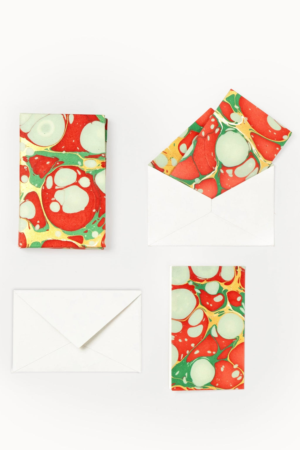 Hand-marbled notecards in Christmas gems pattern with envelope, set of 8 from Inner Child