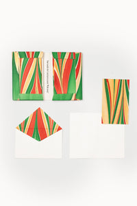 Hand-marbled notecards in Gilded Holiday pattern with 'Write away!' band