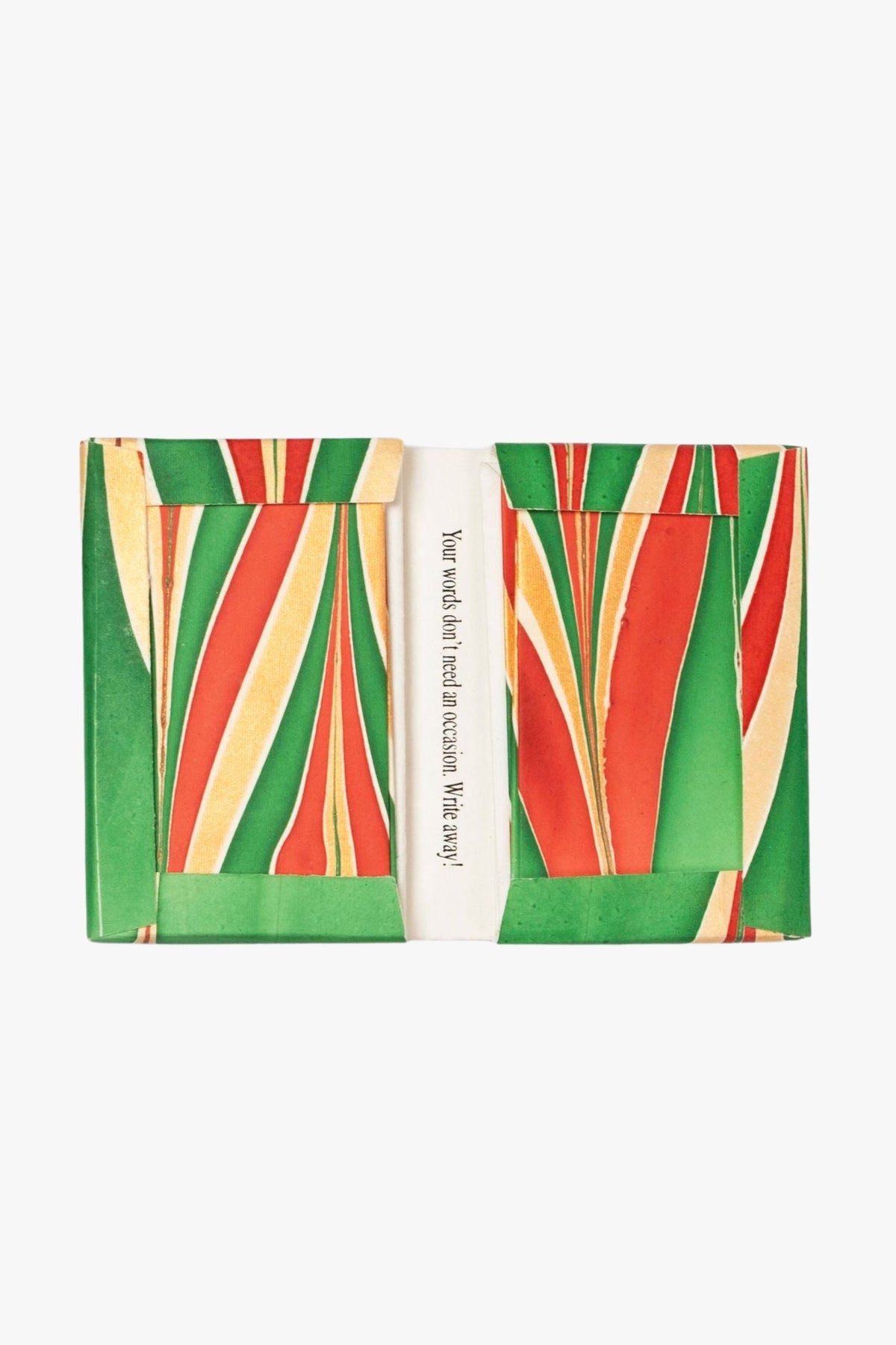Hand-marbled notecards set of 8 with red green yellow striped patterns - Inner Child