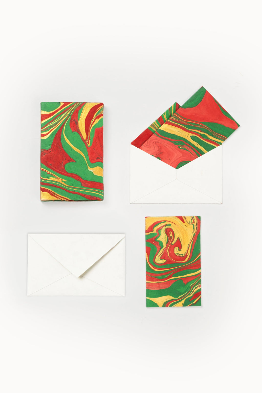 Hand-marbled notecards and envelopes from Holiday Wave collection