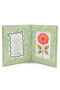 Hand-marbled folding book frame, seaglass peacock pattern, green/blue swirls