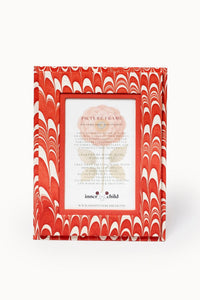 Front-facing hand-marbled 4x6 frame in red-white candy cane swirl from Inner Child