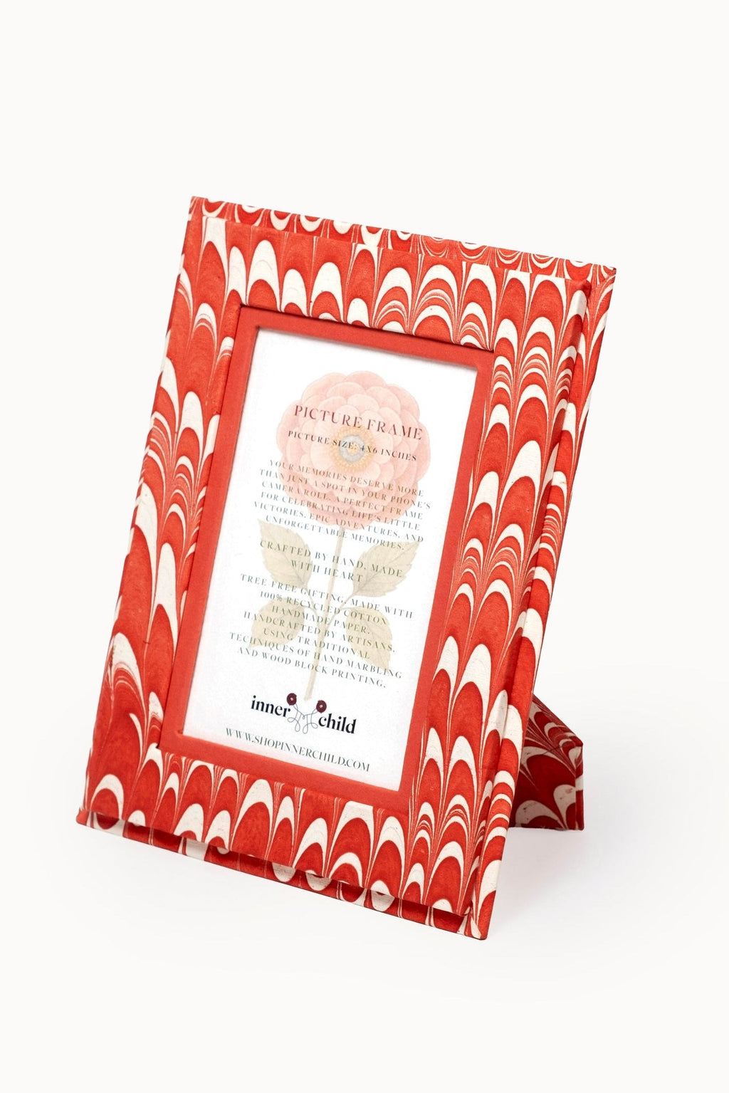 Single hand-marbled 4x6 frame in red-white candy cane swirl from Inner Child