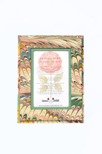 Inner Child's hand-marbled 4x6 picture frame with soft pink, blue, beige feather designs