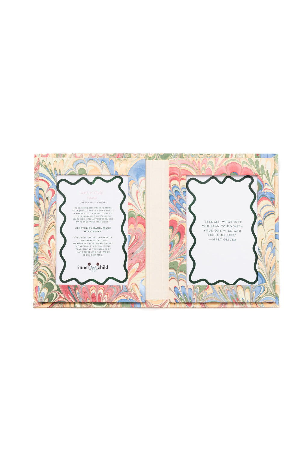 Hand Marbled Picture Frame Folding Book, 4x6 in Multicolor