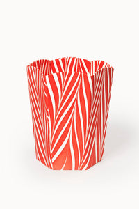 Hand-marbled scallop waste bin in Candy Cane pattern with red and white stripes