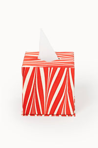 Hand-marbled candy cane tissue box cover with striped pattern