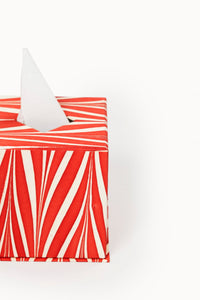 Hand-marbled tissue box cover in red-and-white candy cane stripes from Inner Child