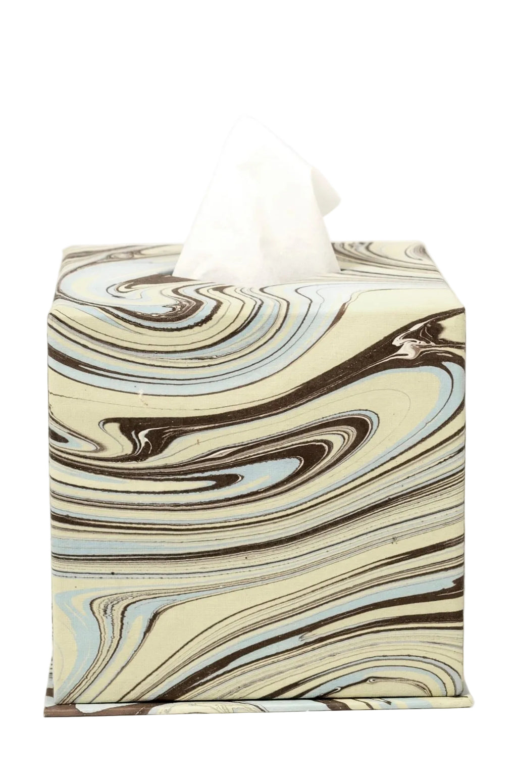Hand-marbled tissue box cover with earthy swirl patterns from Inner Child