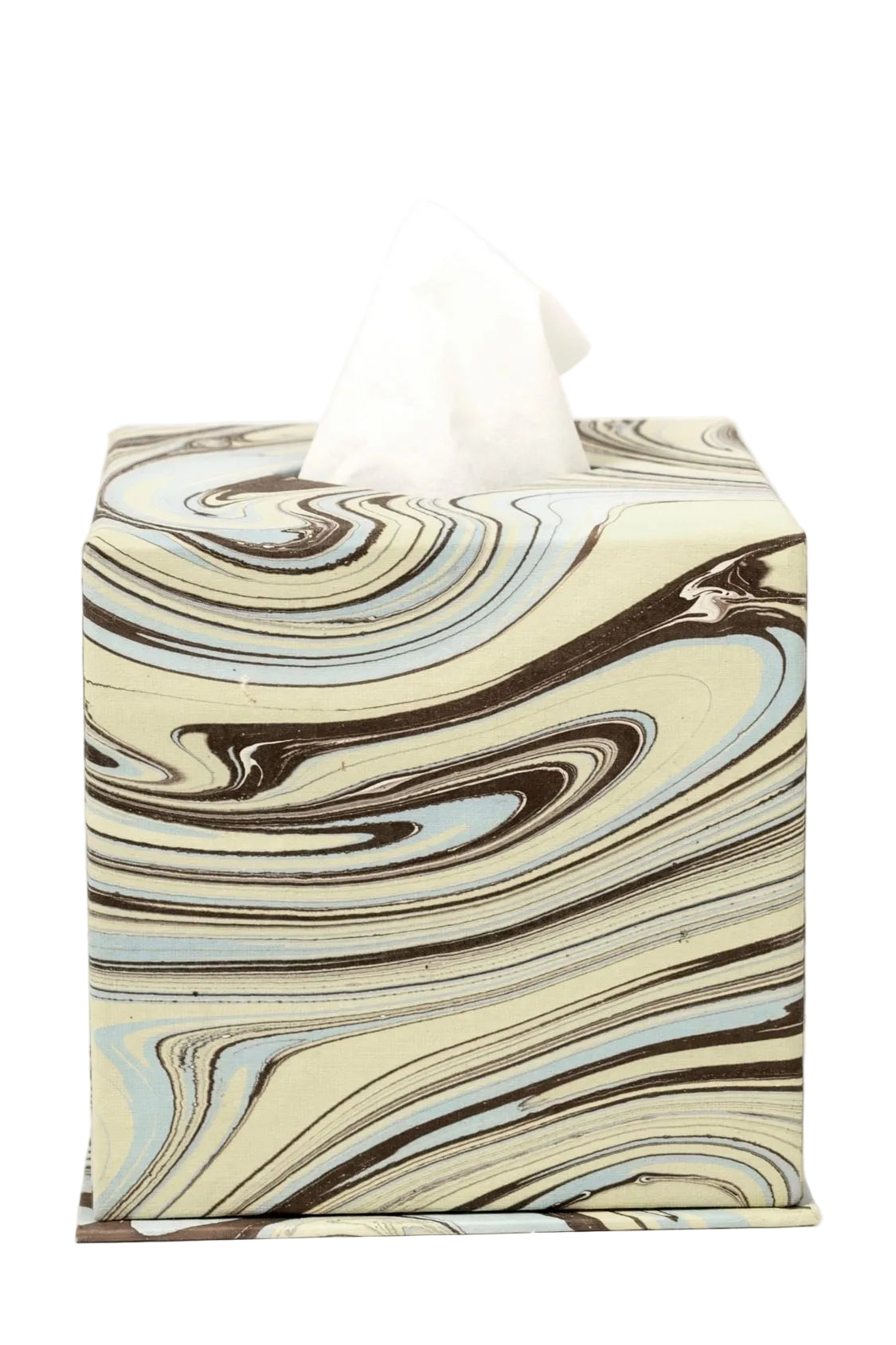 Hand-marbled tissue box cover with earthy swirl patterns from Inner Child