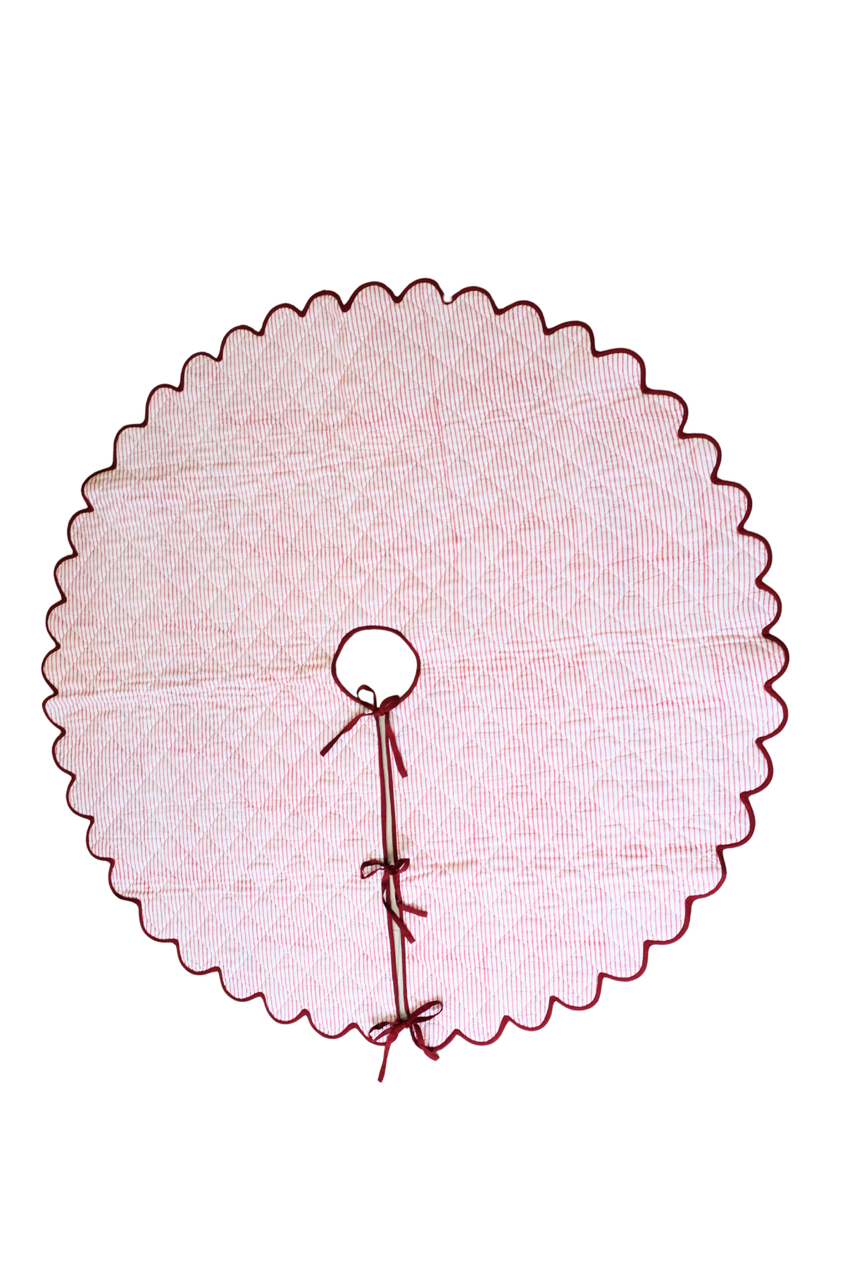 Reversible Holiday Arch Stripes scallop-edged quilted tree skirt