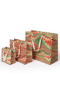 Holiday Jingle Gift Hand Marbled Gift Bags collection - colorful designs & white handles