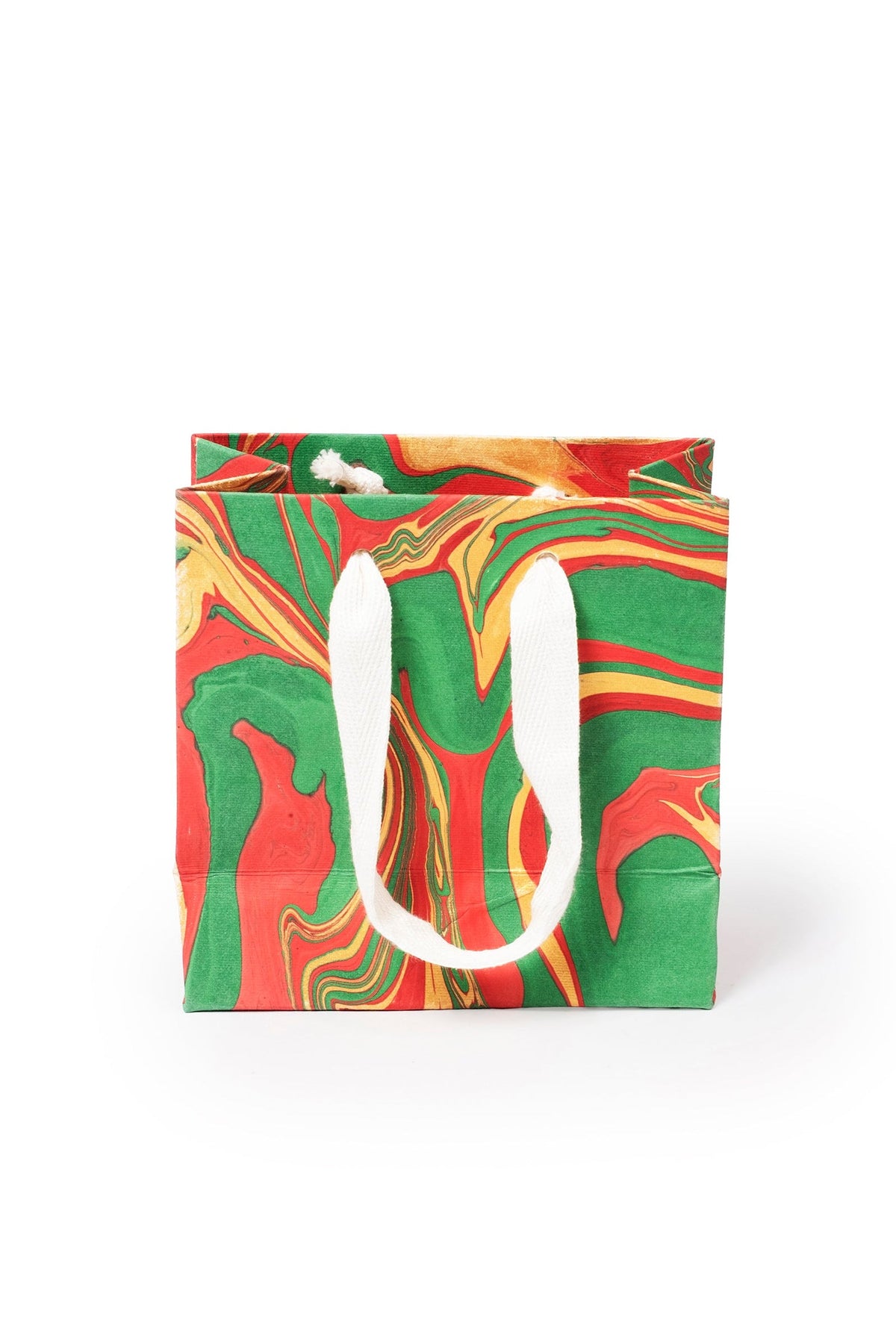 Inner Child small hand-marbled holiday gift bag with white rope handles