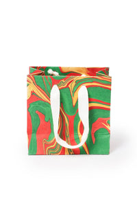 Inner Child small hand-marbled holiday gift bag with white rope handles