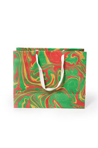 Inner Child large hand-marbled holiday gift bag with white rope handles