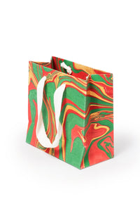 Inner Child holiday wave hand marbled gift bag with white rope handles