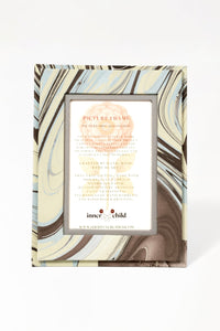 Hand-marbled Kyoto-style 4x6 picture frame by Inner Child with blue/beige swirls