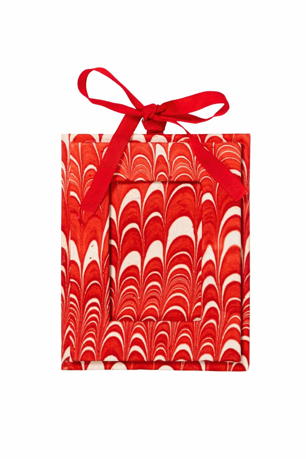 Mini Hand-Marbled Picture Frame Ornament in Candy Cane Swirl