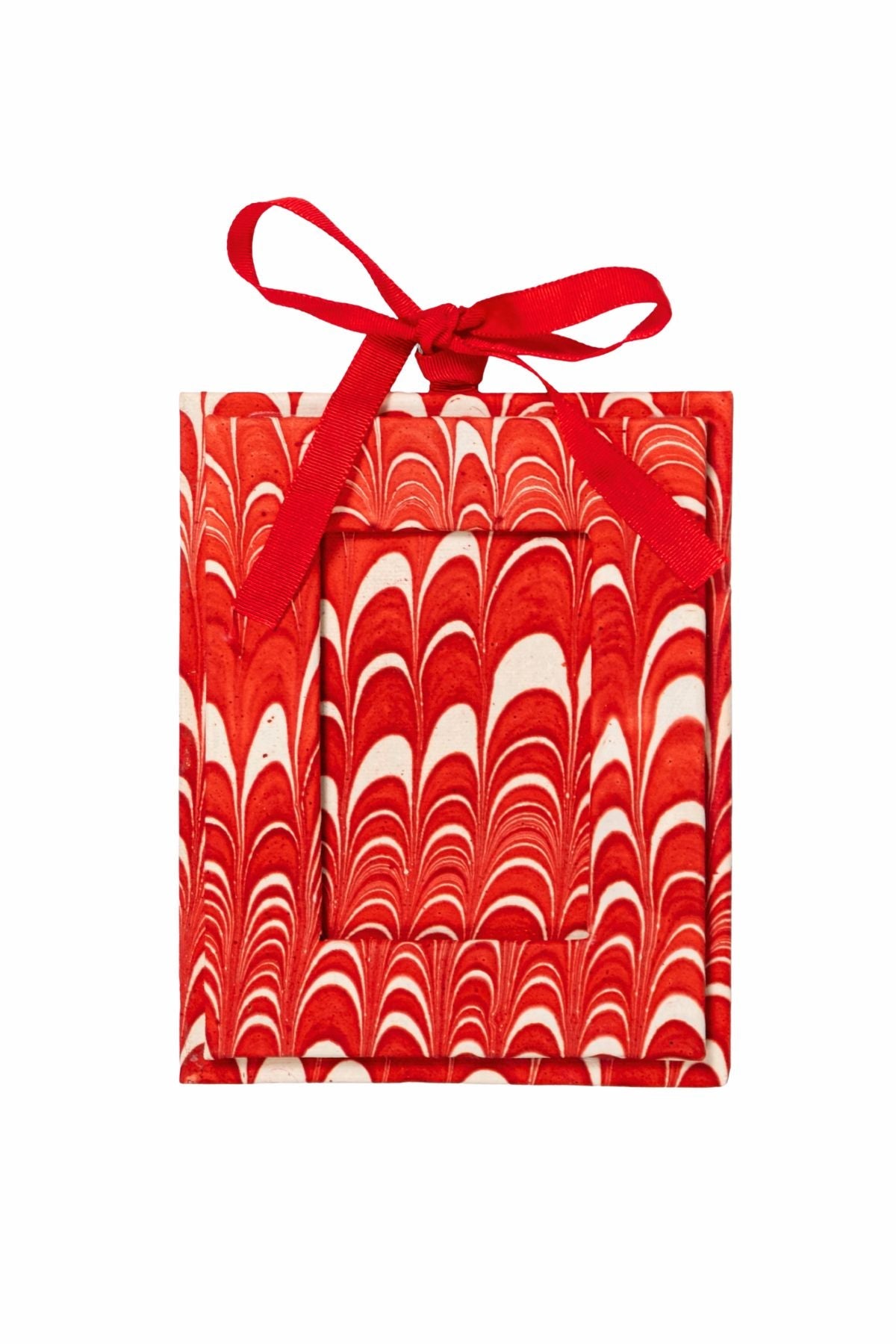 Mini Hand-Marbled Picture Frame Ornament in Candy Cane Swirl