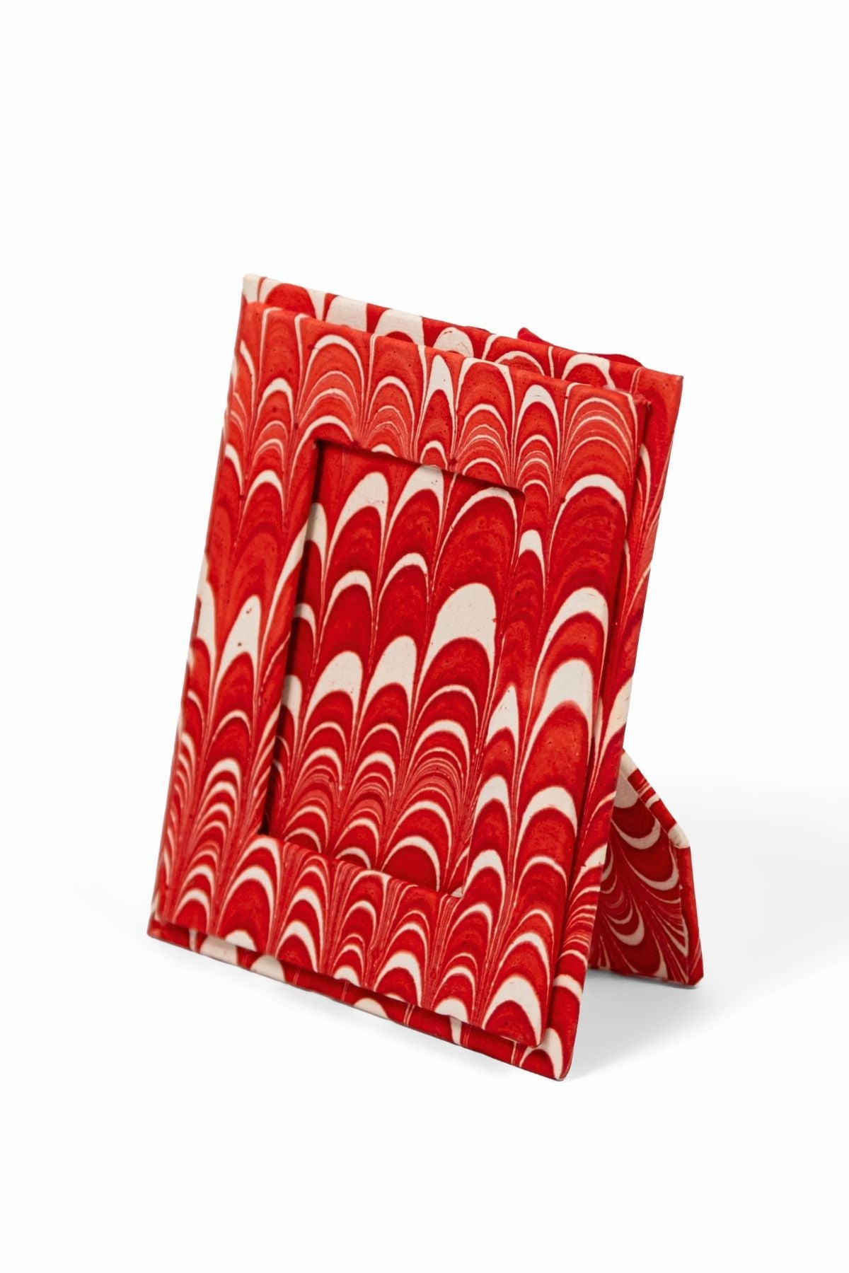 Mini Hand-Marbled Picture Frame Ornament in Candy Cane Swirl