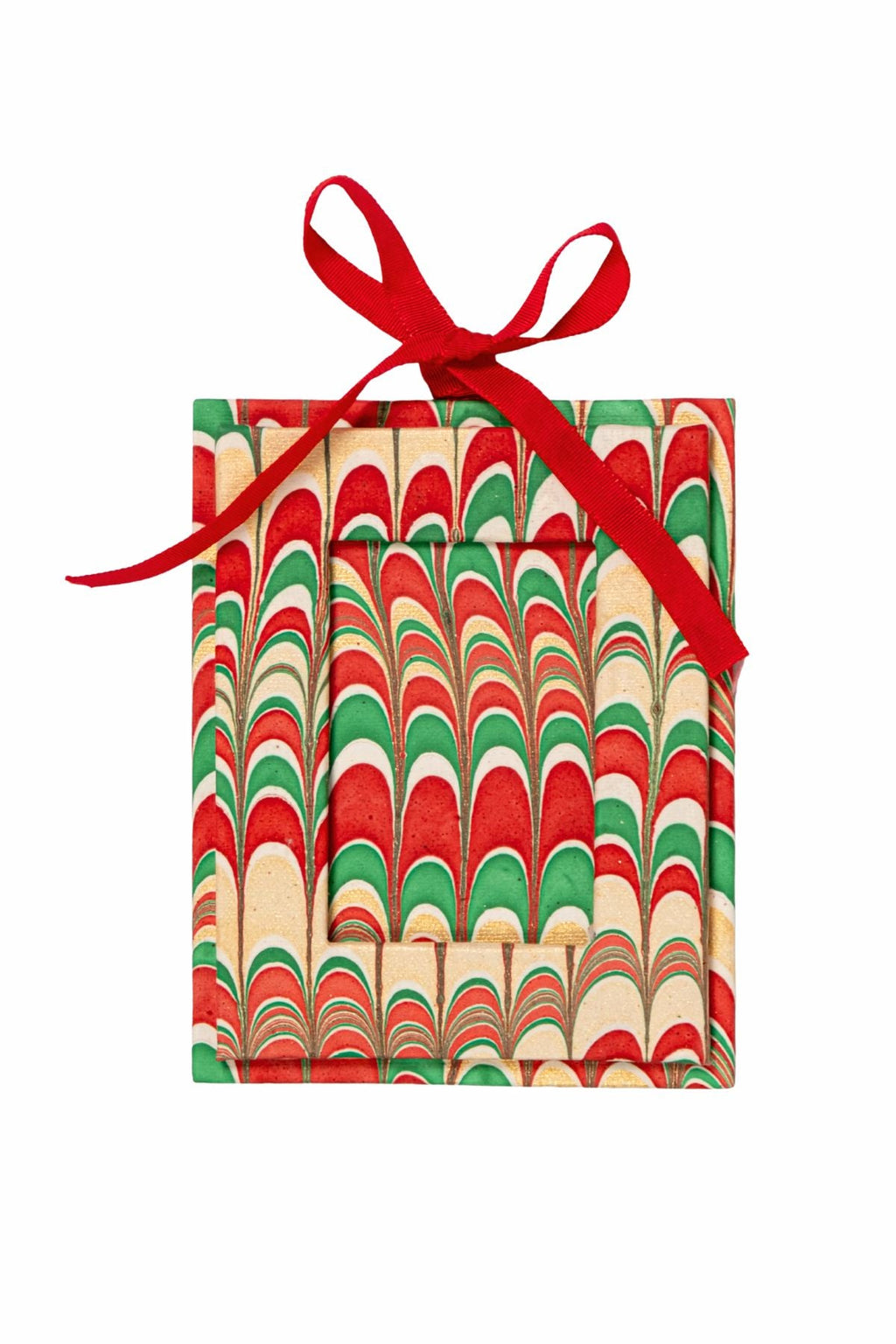 Mini Hand-Marbled Picture Frame Ornament in Holiday Jingle