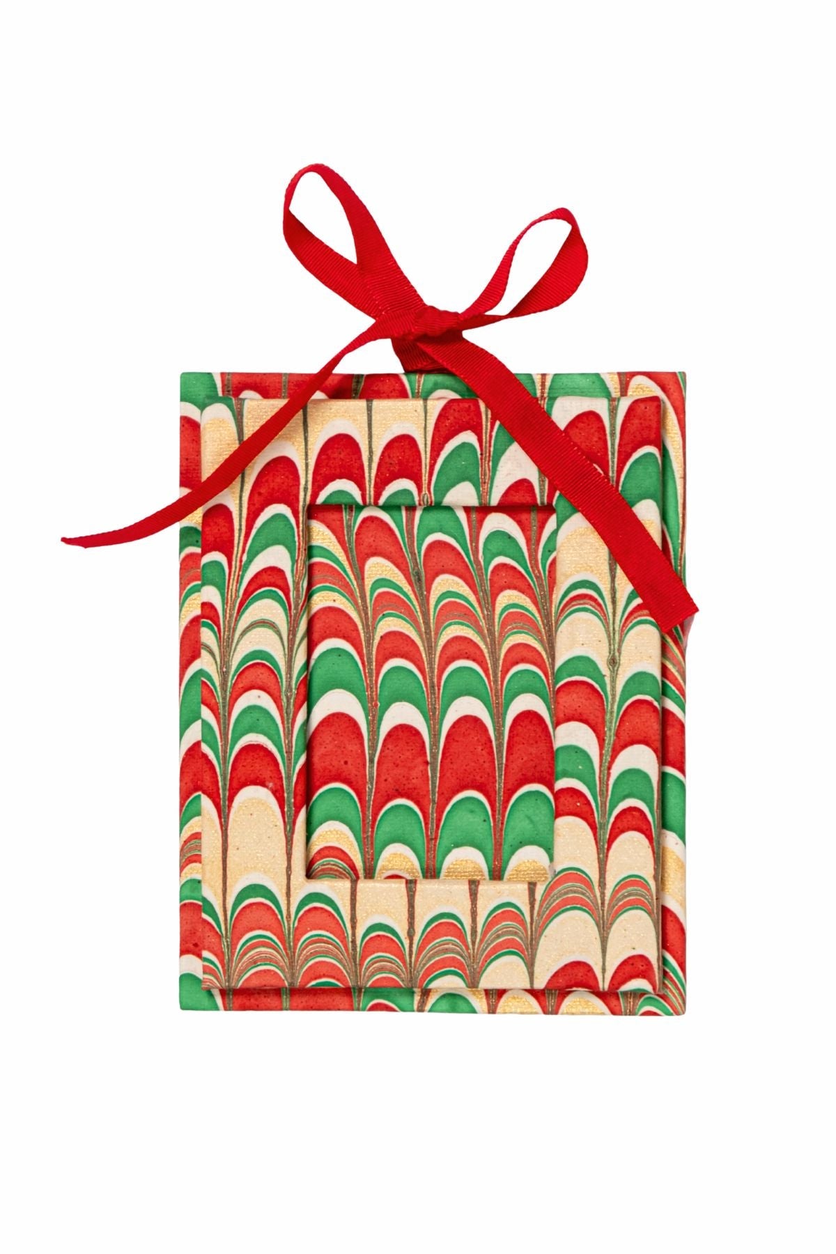 Mini Hand-Marbled Picture Frame Ornament in Holiday Jingle