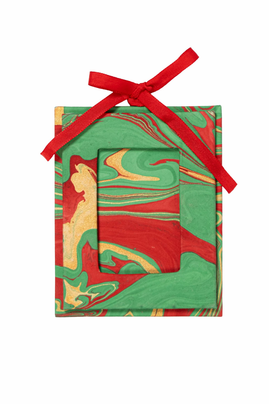 Mini Hand-Marbled Picture Frame Ornament in Holiday Wave
