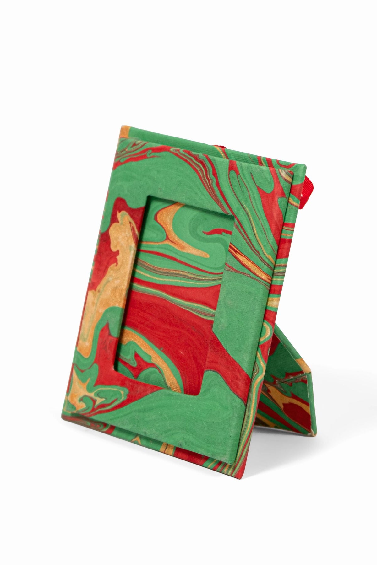Mini Hand-Marbled Picture Frame Ornament in Holiday Wave