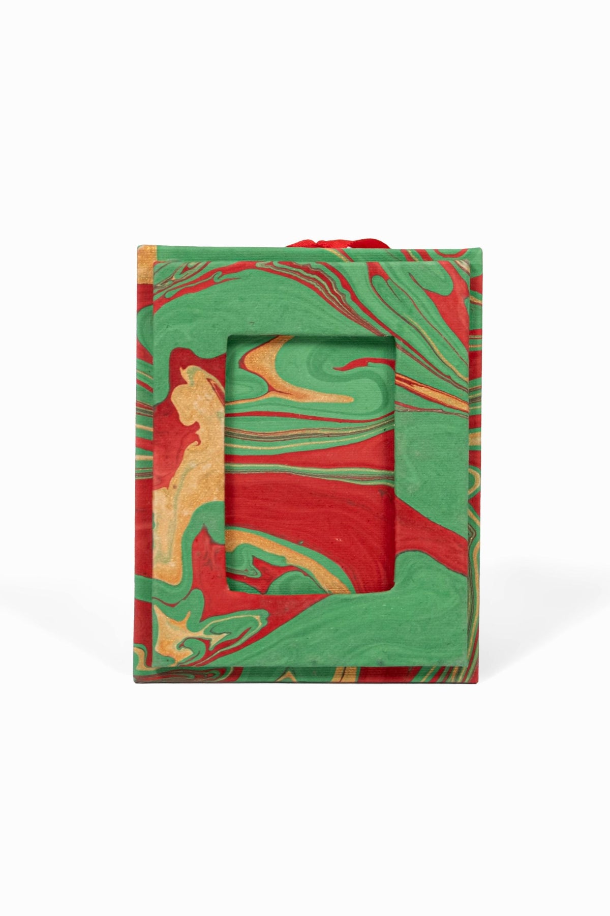 Mini Hand-Marbled Picture Frame Ornament in Holiday Wave
