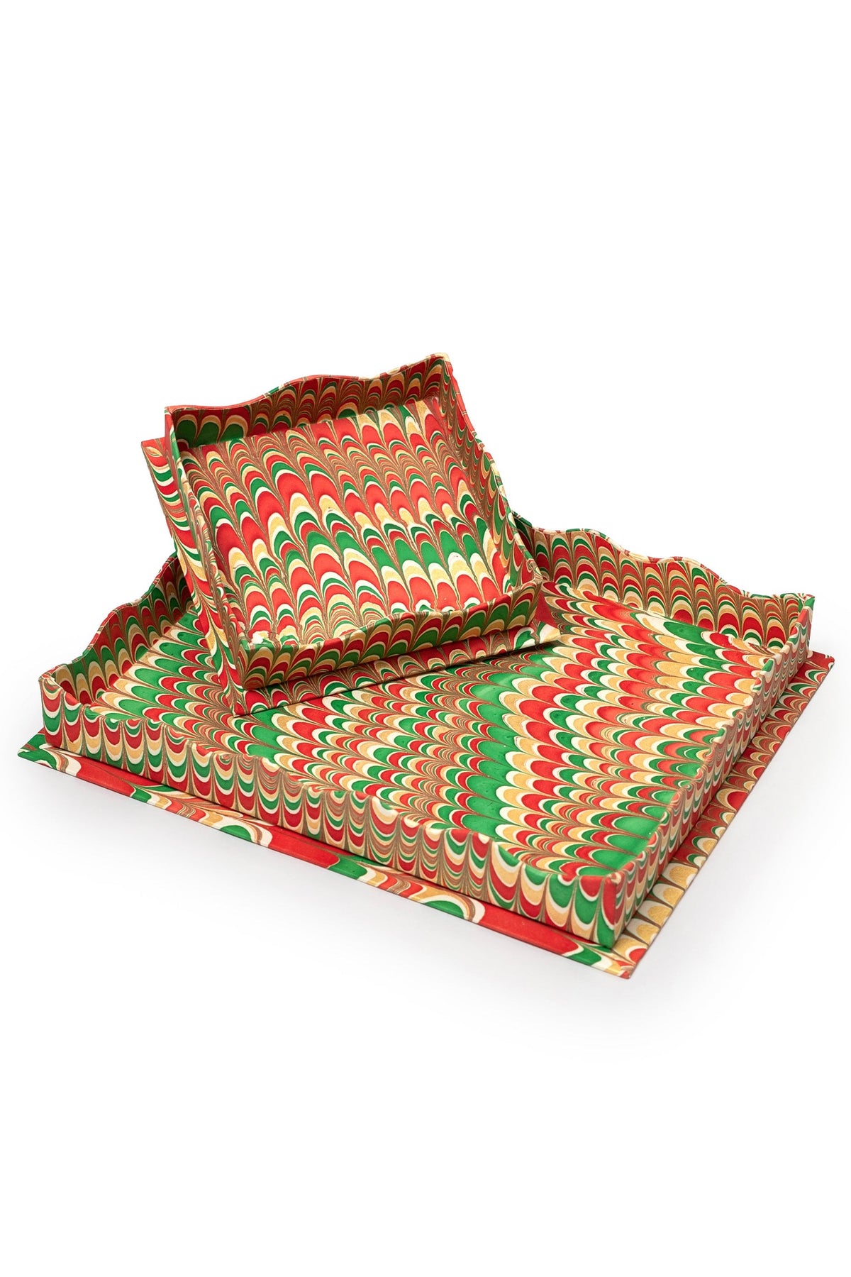 Holiday jingle colored scalloped nesting trays set