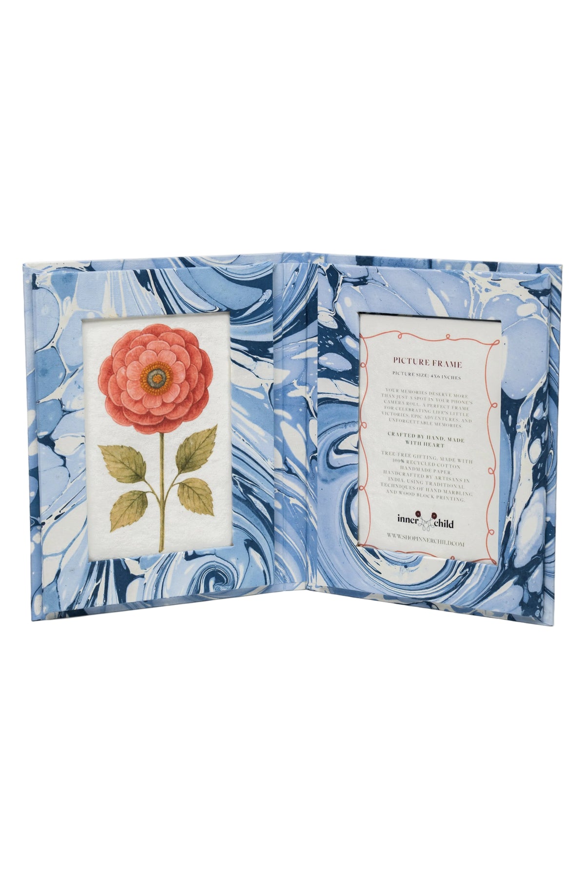 Hand-marbled ocean wave folding picture frame book 4x6 inches Inner Child design