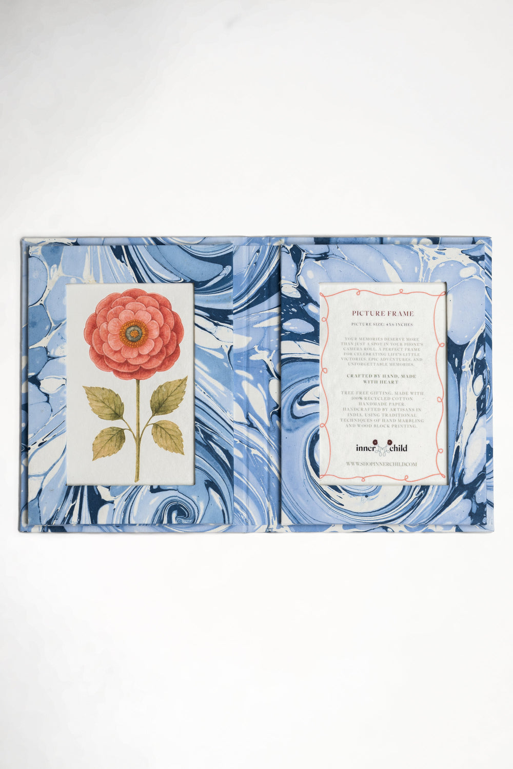 Hand-marbled ocean wave folding picture frame book 4x6 inches Inner Child design