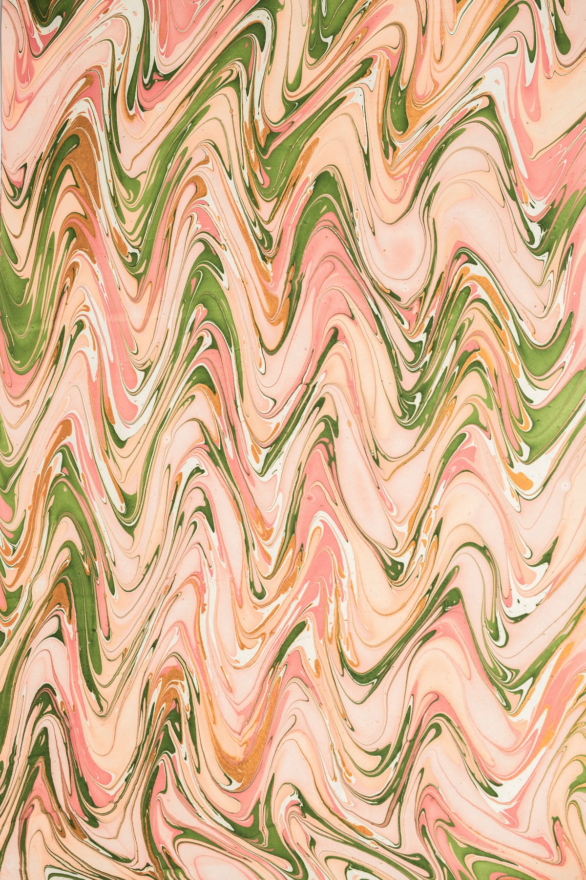 Hand-marbled pink-green-gold pattern from Inner Child