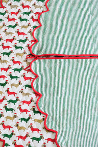 Scalloped Blockprint Quilted Tree Skirt in Holiday Dashing Doxies