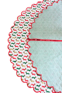 Scalloped Blockprint Quilted Tree Skirt in Holiday Dashing Doxies