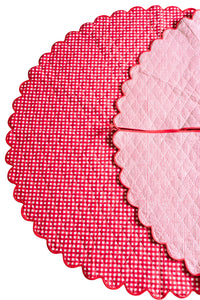 Scalloped Blockprint Quilted Tree Skirt in Red Gingham