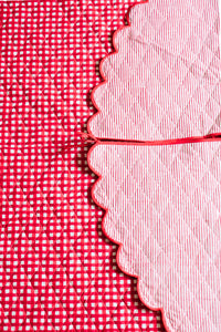 Scalloped Blockprint Quilted Tree Skirt in Red Gingham