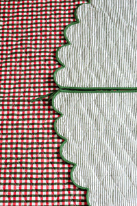Scalloped Blockprint Quilted Tree Skirt in Holiday Gingham